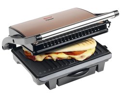 Bestron Contactgrill voor 2 Personen, Paninimaker met Vetopvangbak & antiaanbaklaag, 1000 Watt, kleur: koper