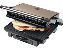 Bestron Contactgrill voor 2 Personen, Paninimaker met Vetopvangbak & antiaanbaklaag, 1000 Watt, kleur: Lichtbeige