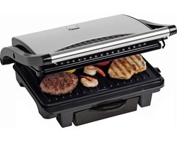 Bestron Contactgrill voor 2 Personen, Paninimaker met Vetopvangbak & antiaanbaklaag, 1000 Watt, kleur: rvs