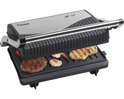 Bestron Contactgrill voor 2 Personen, Paninimaker met Vetopvangbak & antiaanbaklaag, 750 Watt, kleur: rvs