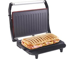 Broodrooster Panini Grill Sandwichtoaster 850W Antiaanbakplaat warmte-Isolerende Handgreep Rood