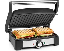 Contact grill– Panini Grill - Regelbare thermostaat tosti apparaat– Zwart/RVS- contactgrill- multifunctioneel- paninigrill- tostiapparaat- 1500 watt