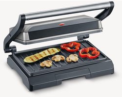 Contactgrill voor sandwiches en steak - anti-aanbaklaag - 800 W - metallic grijs/zwart. Contactgrill uitneembare platen