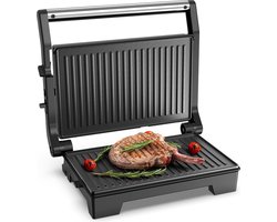 Contactgrill voor sandwiches en steak - paninigrill sandwichmaker met antiaanbaklaag - geopend 180 graden - lichtindicator - 1000 W - zwart Contactgrill uitneembare platen