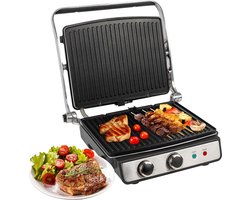 Contactgrill voor vetvrij grillen - elektrische grill voor bijv. panini steaks toasts - elektische grill met traploos regelbare thermostaat - barbecue grill met 180° opening Contactgrill uitneembare platen