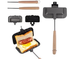 Dubbelzijdige pan anti-aanbak-friteuse - dubbele sandwichmaker voor ontbijt - voor open vuur - sandwich- en toastbrood (zwart)