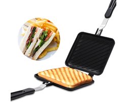 Dubbelzijdige Sandwich en Panini Maker Koekenpan met Plat Bodem en Nonstick Grid Patroon - Ontbijt Pan voor Keuken Broodvast