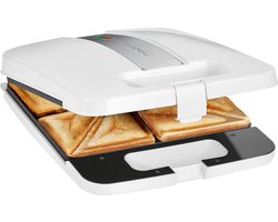 Elektrisch tosti-ijzer met 4 sneetjes driehoekige tosti-platen - Automatische temperatuurregelaar - 1200 watt - Wit