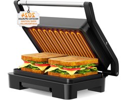 Elektrische contactgrill voor steak en paninigrill met broodmachine en anti-aanbaklaag - roestvrij stalen tafelgrill met broodbakvorm (grijs) Contactgrill uitneembare platen