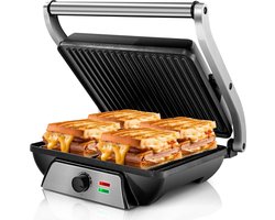 Elektrische grill Panini-machine met antiaanbaklaag - 2000 W, opening 180 graden, drijvend scharnier - geschikt voor alle levensmiddelen Contactgrill uitneembare platen