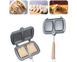 Gietijzeren sandwich-broodrooster - Hot sandwichmaker met dubbelzijdige bakvorm - Gemakkelijk te reinigen - Flip grillpan voor familieontbijt of camping