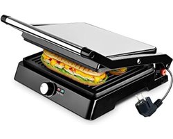 Grill Apparaat Uitneembare Platen - Contactgrill met Uitneembare Platen - Grill Plaat - Tosti Ijzer met Uitneembare Platen - 2-in-1 2200 W, Roestvrij staal/zwart