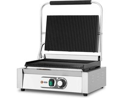 HCB® - Professionele Horeca Paninigrill - dubbel - geribbeld - 230V - RVS / INOX panini grill - Tosti apparaat - contact grill - 36.5x43x21 cm (DxBxH) - 20 kg - 8724