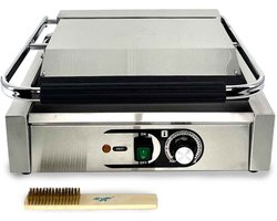 HCB® - Professionele Horeca Paninigrill - geribbeld/glad - 230V - RVS / INOX panini grill - 36.5x43x21 cm (DxBxH) - 20 kg - 1297