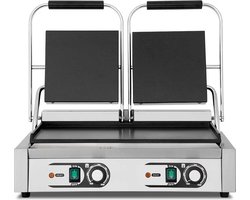 HCB® - Professionele Horeca Paninigrill - glad - dubbel - 230V - RVS / INOX panini contact grill - 56.5x30.5x20 cm (BxDxH) - 20 kg - 1606