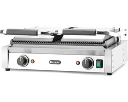 Hendi Contactgrill Horeca - Professionele Panini Grill - Dubbel model - Gegroefd/Gegroefd - 57x37x(H)21cm