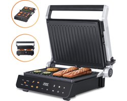 JAP Appliances Integrill - Grote contactgrill (2000W) met zwevende bovenplaat - 180ºC Uitklapbaar - Uitneembare platen - Grill apparaat - PFAS-vrij - Tosti en Panini - 5 automatische programma's - 120ºC tot 230ºC