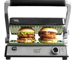 Just Vegan – Ceravegan Eco Contactgrill - Anti-aanbaklaag - Vegan - Tosti apparaat - Grill apparaat - Vetvrij Grillen -