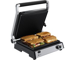 KitchenBrothers Contactgrill Deluxe - Grill Apparaat - Uitneembare Grillplaten - Panini Grill - 5 hoogtestanden - 2000W - RVS