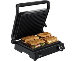 KitchenBrothers Contactgrill Deluxe - Grill Apparaat - Uitneembare Grillplaten - Panini Grill - 5 hoogtestanden - 2000W - Zwart