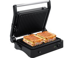 KitchenBrothers Contactgrill - Grill Apparaat - Uitneembare Grillplaten - Panini Grill - 3 hoogtestanden - Tosti ijzer - 2000W - RVS