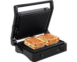 KitchenBrothers Contactgrill - Grill Apparaat - Uitneembare Grillplaten - Panini Grill - 3 hoogtestanden - Tosti ijzer - 2000W - Zwart