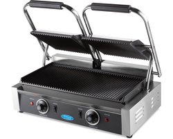 Maxima Contactgrill Gegroefd Dubbele Grillplaat 2 x 22 cm - Gietijzeren bakplaten - Robuuste Contact Grill - RVS