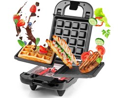 Mini 2-in-1 wafel- en tosti-ijzer met verwisselbare platen - 650 Watt - anti-aanbak - Auto temperatuurregeling - Voor zelfgemaakte Belgische wafels