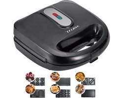 Multifunctioneel apparaat met 6-in-1 functies en antiaanbaklaag - sandwichmaker wafelijzer contactgrill donutmaker 750 W auto-temperatuurregeling Contactgrill uitneembare platen