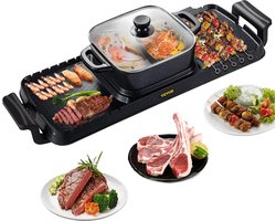 2-in-1 Elektrische BBQ Pan Grill en Hot Pot - Krachtig 2400W - Draagbaar en Rookvrij - Afneembare Anti-aanbaklaag - BBQ - Gourmet - Grill - Kookgerei - Koken - Grillen