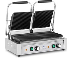 Royal Catering - Dubbele contactgrill - 3.600 W - geribbeld