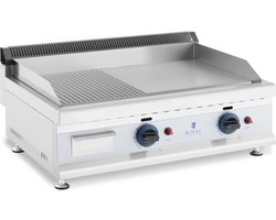 Royal Catering Dubbele gasbakplaat - 74,5 x 40 cm - glad / gegroefd - 2 x 3.100 W - propaan / butaan - 20 mbar