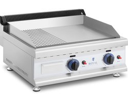 Royal Catering - Dubbele gasgrill - 60 x 40 cm - glad / geribbeld - 2 x 3.100 W - aardgas - 20 mbar