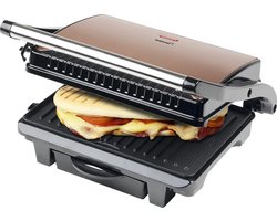 Sandwichmaker Panini contactgrill antiaanbaklaag lekbak 1000W koperkleurige