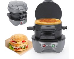 Sandwichtoaster met omeletRing en burgermaker 600 W - antiaanbaklaag - vaatwasmachinebestendig - snel ontbijt - EU-stekker - grijs