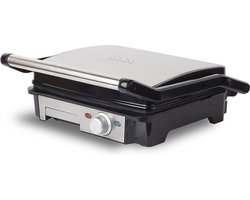 SOGO Tosti Apparaat - Grill apparaat - Contactgrill met Temperatuurregeling - 180°C Uitklapbaar - Anti-aanbaklaag - 2000W - RVS