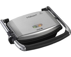 Toast & Grill Slim - Antiaanbak-elektrische plaat voor toast en sandwich - geribbelde plaat - 1000 Watt - zilver