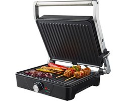 Tomado TGC4001S - Grote contactgrill - Instelbare temperatuur - Grillapparaat - Sandwichmaker - Anti aanbaklaag - 2000 watt - Zwart/RVS