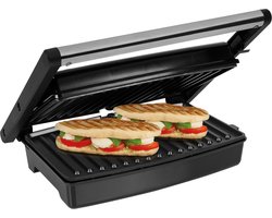 Tristar Contactgrill GR-2859 - Panini Grill - Tafel grill - Tosti-ijzer - 180⁰ uitklapbaar - 1500W - RVS/Zwart