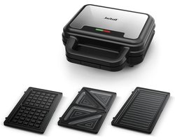 Ultracompact 3-in-1 sandwich-wafelpanini combi-apparaat met anti-aanbaklaag - Tefal SW383D10 - warmte-geïsoleerde handgreep - roestvrij staal/zwart