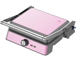 Westinghouse Retro Contactgrill - 29 x 24 cm - 180° voor dubbelzijdig grillen - 2200W - Tosti apparaat - Instelbare temperatuurregeling - Panini grill - Tosti ijzer - Roze