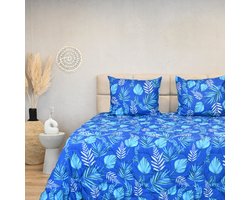 HappyBed All year dekbed enkel 140x220 - Eenpersoons - Wasbaar Dekbed Zonder Overtrek - Bedrukt Zonder Hoes - Hoesloos Dekbed met Print - Blue leaves