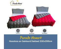 Parade Home® Dekbed zonder overtrek-200x200 cm-30 dagen proefslapen- Hoesloos en Gekleurd Dekbed- Tweepersoons Dekbed in kleur- Rood en Antraciet/Grijs-Bedrukt dekbed-Ademend- Wasbaar