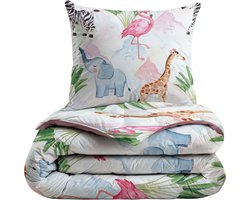 Zelesta® Kiddybed Colourful Animals 140x200 - Kinderdekbedovertrek - 30 dagen proefslapen - Wasbaar hoesloos kinderdekbed - Bedrukt kinderdekbed - All Year Winterdekbed & Zomerdekbed