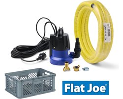 Flat Joe ® - Plug&Play set VIP+ vlakzuigende dompelpomp tot 1mm - 7mtr Trico waterslang 1" - incl. geka's, slangklem en krat - wateroverlast - FlatJoe - dweilpomp - vlakzuiger - kelderpomp - vlakzuigpomp - hoogwater set