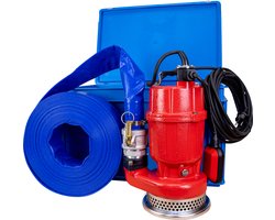 KIN Pumps - AS 400 BOX A - Complete gietijzeren dompelpomp 16,8 m³/h met slang en opbergbox - Geschikt voor vuilwater, kruipruimtes, kelders & wateroverlast