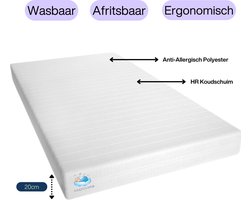 CozyCloud® Luxe HR Koudschuim Matras 90x200 cm - 20 cm Hoog - Ondersteunend - Ergonomisch Drukverlagend - Antiallergisch & Wasbaar