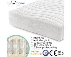 Nirwana Bedden Matras - Stevig - Pocketveer matras - Eenpersoons matras - 80x220x21 Kouschuim