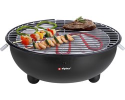 alpina Elektrische BBQ - Tafel-Barbecue - Geen Rook - Binnen Barbecueën - 1250W - Ø 30 Cm - Zwart