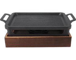 Draagbare Lichtgewicht Rookloze Houtskoolgrill - Tafelbarbecue met Alcoholkachel - Binnengrill 106 X 79 Inch - Verwijderbare Grillplaat - Houten Basis voor Kamperen